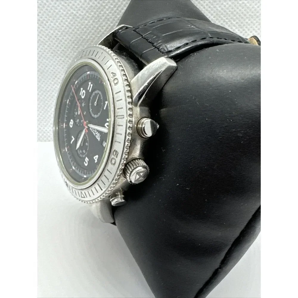Michael Kors MK8018 Men's Black Leather Analog Dial Quartz Genuine Watch JNA851